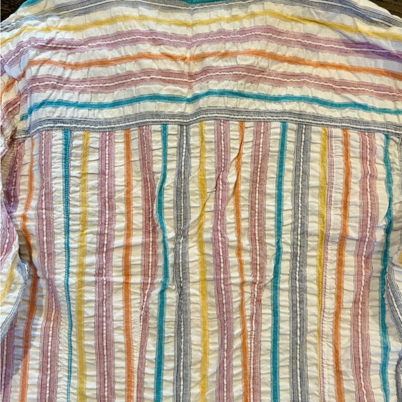 Denim 24/7 Y2K Pastel Stripe Western Button Down Crinkle Cotton Shirt Size 26W - Picture 7 of 9